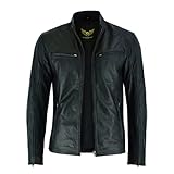 Leatherick Herren Premium Nappa Schafsleder Cafe Racer Schwarze Bikerjacke (DE/NL/SE/PL, Alphanumerisch, M, Regular, Regular, Jacket Black Hooper Style)