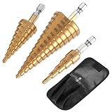 BieMian 3 STK HSS Stufenbohrer Metallbohrer Kegelbohrer Set, 4-12mm 4-20mm 4-32mm Schälbohrer Set Profi Lochbohrer für Holz Kunststoffbohrer Lochfräser Blechbohrer