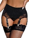 ohyeahlady Sexy Strapsgürtel Damen Spitze Breit Große Größen Strapsen Dessous Set Strumpfgürtel mit 6 Halter Unterwäsche Strapshalter Strumpfhalter Garter Belt Plus Size Strumpfband Schwarz,3XL-4XL