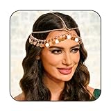 Aukmla Boho-Kopfkette mit Pailletten, goldfarben, für Halloween, Festival, Kostüm, Haarschmuck für Damen und Mädchen