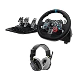 Logitech G G29 Driving Force Rennlenkrad und Pedale, Force Feedback, echtes Leder + ASTRO A10 Gen 2 kabelgebundenes Headset – für PS5, PS4, PC, Mac – Schwarz