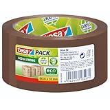tesapack Eco & Strong - Umweltschonendes Paketband aus 100% recyceltem Kunststoff, UV- und alterungsbeständig - Braun - 66 m x 50 mm