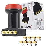 Premium X Quattro LNB - 4Fach - Extrem Hitzebeständig - nur für Multischalter - 4K Full HD - mit Wetterschutz für Satellitenschüssel Sat Multiswitch Digital - Schwarz - inklusive 8X F-Stecker