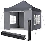 VOUNOT Pavillon 3x3m Wasserdicht Stabil Winterfest, Pop Up Faltpavillon mit 4 Seitenteilen und 4 Sandsäcke, Party Pavillon Faltbar Gartenzelt Partyzelt, Grau