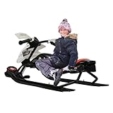 Lenkschlitten Skischlitten mit Bremsen Snowracer Schlitten +Lenkrad Zugseil Rodelschlitten Kunststoffrodel Stabil Kufenlenkung Ski Snow Skibob mit 80KG (Rot)