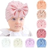 Maeau 8 Stück Baby Turban Hüte Mädchen Jungen 0-6 6-12 Monate Turban Mütze Baumwolle Knoten mit Schleifen Neugeborene Rosa Weiß Beanie Hut Kleinkind Violett Babymütze Unisex Sommer Printemps Orange