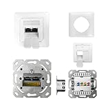 ProfiPatch Netzwerkdose LAN Dose Cat6A 500MHz Unterputz 2X RJ45 Port Anschluss rechts/Links POE CAT7,CAT6A,CAT6,CAT5 geschirmt weiß
