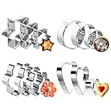12 Stücke Ausstechformen Set,Edelstahl Keksausstecher,Rund Herz Stern Blüten Plätzchenausstecher,Verschiedene Größen Ausstecher zum Backen,für Weihnachten DIY Backform
