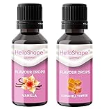 Flavour Drops zuckerfrei Set 2x 30 ml - Vanille & Karamell-Toffee | Geschmackstropfen OHNE KALORIEN zum Süßen mit Dosierhilfe | vegan | Für Naturjoghurt, Porridge oder Quark - Hello Shape