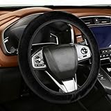 Winter Lenkradbezug, 37-39cm Universal Auto Lenkradbezug Fell, Teleskop Lenkrad Bezug Auto, Breathable Anti Slip, Weich Bequem & Geruch frei Steering Lenkradschoner, Schwarz