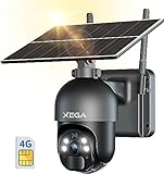 Xega 3G/4G LTE Überwachungskamera Aussen mit SIM Karte Kabellos Solar PTZ IP Kamera Outdoor mit 2K Farb-Nachtsicht 355°/95° Schwenkbar TF-Kartenslot PIR Erkennung 2-Wege-Audio IP66 Wasserdicht