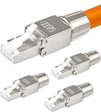 VESVITO 4x CAT 7 RJ45 Stecker 10 GBit/s Netzwerkstecker werkzeuglos PoE für CAT8 CAT7A CAT7 CAT6A Netzwerkkabel, Verlegekabel, Installationskabel, AWG 22-24, LAN Kabel Crimpstecker