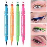 4 Colors Double-headed Liquid Eyeliner Stamp Pen Set, Blue Pink Green Orange Colorful Winged Eye Liners for Women, Waterproof Long-Lasting Butterfly Star Moon Heart Eye Face Makeup