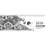 Zettler Tischquerkalender Schwarz 2026 – Bürokalender 30x10 cm, Wochenkalender mit 1 Woche auf 2 Seiten, 3-sprachigem Kalendarium, Spiralbindung & Stundeneinteilung 7–19 Uhr