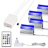 DREETINO Glasbodenbeleuchtung, Vitrinenbeleuchtung 4er Set Glaskantenbeleuchtung Clip RGB LED Farbwechsel Schrankbeleuchtung, Möbelbeleuchtung Vitrine Beleuchtung-MEHRWEG