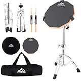 EASTROCK Schlagzeug-Übungspad,Drum Practice Pad 12 Zoll doppelseitig Kieselgel Übungspad mit Snare Drum Ständer Rucksack Drumsticks für erwachsene Anfänger Grau