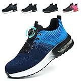 NACKINg Sicherheitsschuhe Herren Arbeitsschuhe Damen Leicht Atmungsaktiv Stahlkappenschuhe rutschfeste Arbeitsturnschuhe mit Drehknopf, Blau, EU 43