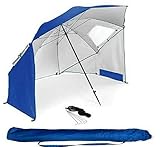 BESTIF Sonnenschirm Strandmuschel Groß XXL | Robuster 2IN1 Schirm für Strand Garten | Sonnenschutz UV-Schutz 50 | faltbar multifunktional | Fenster 210x220cm (Blau)