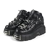 DONLIS Damen High Heel Stiefel,Heavy Metal Rock Style Lederschuhe,Gothic Plateaustiefel,Punk Chunky Heel Schnürstiefeletten,Schwarz,39