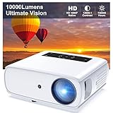 Native 1080P Full HD Beamer, 10000L Heimkino Video Beamer mit 150000 Stunden unterstützt 4K 350'' Display Multimedia Beamer für Smartphone/PC/Laptop/PS4/TV-Stick/EXCEL/PPT