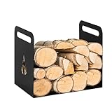 GARDIVO Kaminholzregal für innen und außen, Brennholzregal Metall, Kaminholzkorb mit Tragegriff, Schwarz, pulverbeschichtet rostfrei modern