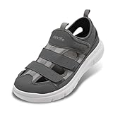 FitVille Diabetiker Sandalen Herren Extra Weit Orthopädische Schuhe mit Klettverschluss Verstellbare Gesundheitsschuhe Bequemer Rehaschuhe für Senioren Schuhe für Geschwollene Füße,Grau,46 EU,Weit