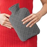 Heißwasserflasche 1,2L - Wärmflasche Bettwärmer,Abnehmbar Auslaufsicher 4-6 Stunden Wärmehaltezeit mit Hülle für Camping Reisen Schule Winter Nacken Schulter Hand Rücken