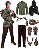 Panitay 8-teiliges Renaissance-Kostüm-Set für Herren, Halloween, Mittelalter, Wikinger, Hemd, Hose, Gürtel, Umhang, Armschiene, Schwerttasche, Lebendige Farbe., XL