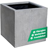 VIVANNO Pflanzkübel Fiberglas Block Frostsicher - 30x30x30 cm - Beton-Design Grau - Blumenkübel Quadratisch für Draußen und Drinnen