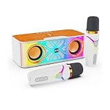 summina Karaoke-Maschine, Lautsprecher, transparent, Bluetooth-Mikrofon und Lautsprecher, tragbar, mit 2 kabellosen Mikrofonen, LED-Farblicht, Handmikrofon, Karaoke-Geschenke für Partys