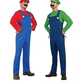 YUUGYD Super Brothers Cosplay Kostüme für Erwachsene Kinder, Halloween Carnival Cosplay Kostüm, Cosplay Kostüm mit Hut und Schnurrbart für Herren Damen Jungen Mädchen, Herren Rot, XL