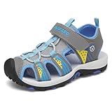 SAGUARO Jungen Sandalen mit Geschlossene Zehe Mädchen Sommer Trekkingsandalen Atmungsaktiv Rutschfest Kinder Sanldalen für Outdoor Sport Grau 27 EU