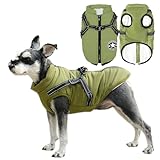Voarge Hundejacke Winterweste Jacken, Hundemantel mit Geschirr für Kleine Hunde Hundemantel Wasserdicht Maschinen Waschbarer Reflektierender Streifen Design Haltbarer D-Ring (Grün, S)