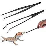 Lnngub 2 Stück Aquarium Pinzette Set, 25cm Gerade Pinzette und 27cm Gebogene Pinzette Set Lange Reptilien Futterpinzette aus Edelstahl Schützende Finger Pinzette für Reptilien, Wasserpflanze (Schwarz)