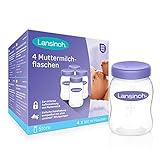 Lansinoh Muttermilchflaschen, 4 Stück - zur sicheren Aufbewahrung von Muttermilch und Brei - 160 ml