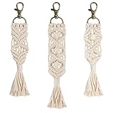 BELLE VOUS Mini Makramee Schlüsselanhänger für Tasche (3er Pack) - 3 Designs - Einzigartige Handgefertigte Boho Schlüsselanhänger mit Gewebten Quasten für Schlüssel - Deko für Telefon und Geldbörse