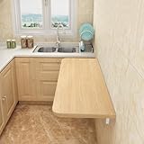 WODFARR Wandtisch, klappbar, aus Holz, Küche, klappbar, Wandmontage, schwimmend, Computer-Schreibtisch, 60 x 30 x 1,6 cm, Walnuss