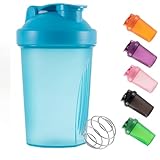 Shaker-Flasche für Proteinpulver, Kunststoff-Wasserflasche fürs Training, 400 ml, mit Mix-Ball und auslaufsichere Kappe, für Sport oder Gym, Flasche für nahrungsergänzende Getränke (Blau)