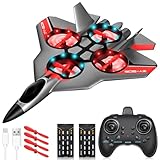 JONRRYIN RC Flugzeug für Kinder, 2,4 GHz Ferngesteuertes Flugzeugmodell mit LED, RC Flugzeug mit 4 Achsen Gyro Stabilisator für Kinder und Anfänger (Grau)