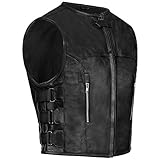 PAULGOS Lederweste Weste Kutte Leder Biker Rocker Motorrad Clubweste Bikerweste Motorradweste Schwarz BW10 (Schwarz, XXL)