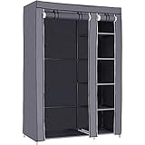 SONGMICS XL Stoffschrank Kleiderschrank Faltschrank Campingschrank mit Kleiderstange 110 x 175 x 45 cm Grau LSF007G