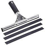 TETEWEVER 30cm Fensterabzieher Profi, Edelstahl Fensterwischer mit 3 Ersatz-Gummilippe, Duschabzieher Schwarz für Dusche, Badezimmer, Spiegel, Glas, Fliesen, Fensterreinigung, Fensterreiniger