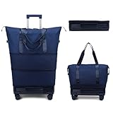 Reisetasche mit Rollen, groß, faltbar, mit Rollen, 35–65 l, erweiterbares Gepäck, abnehmbare Reisetasche mit Rädern, dunkelblau, Faltbare Seesack