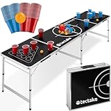 tectake® Bierpong Tisch, Beer Pong Tisch, inkl. 100 Becher (50 rot & 50 blau) und 6 Bälle, höhenverstellbar, Tisch klappbar mit Tragegriffen, Partyspiele für Erwachsene, Trinkspiel, Beer Pong
