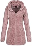 Sublevel Damen Teddyfleece-Jacke Mantel LSL-357 mit Kapuze Light Greyish Rose L