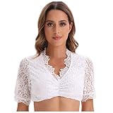 DonDown 𝐃𝐞𝐮𝐭𝐬𝐜𝐡𝐥𝐚𝐧𝐝 Dirndlbluse Damen Spitze Crop Tops Vintage Dirndl Kleid Kurzarm Bierkleid Bühnenkleid Tank Weste Tops DirndlBlusen Trachtenbluse (White, M)