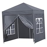 Pop-Up-Gartenpavillon, 2 x 2 m, mit 4 abnehmbaren Seitenteilen, wasserdicht, Anti-UV, tragbares Zelt, Grau, 3 x 3 m, mit Tragetasche