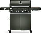 BURNHARD 4-Brenner Gasgrill Big FRED GREEN inkl. Backburner 900°C Infrarot-Keramikbrenner Seitenkochfeld Gusseisen-Grillrost Grillabdeckung Grillwagen + klappbare Seitentische