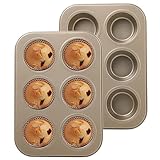 2er Pack Karbonstahl Muffinblech für 6 Muffins - Muffinform - Antihaftbeschichtet Backform - geeignet für das Backen von Muffins, Cupcakes, Kuchen und Pudding
