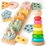 EFO SHM Montessori Spielzeug Baby, Holzspielzeug Stapelturm und Puzzle Motorikspielzeug, Baby Spielzeug 1 2 3 Jahr